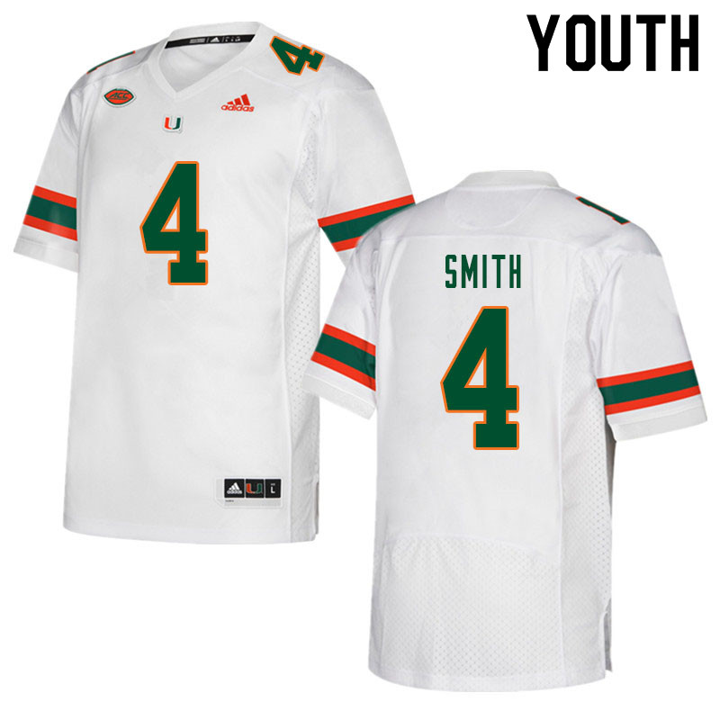 Youth #4 Keontra Smith Miami Hurricanes College Football Jerseys Sale-White